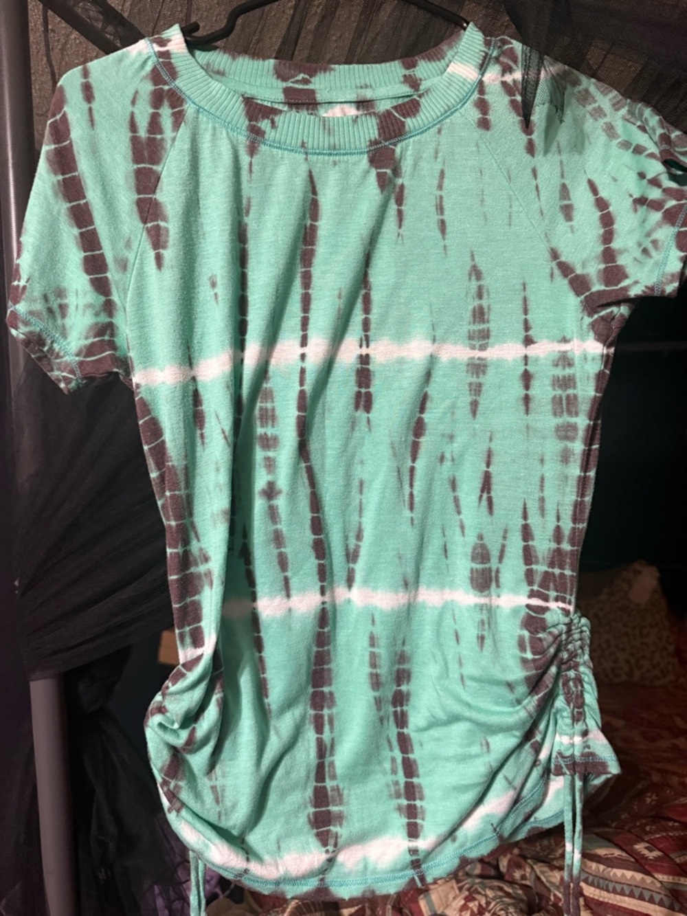 Ruched Tie-Dye Short Sleeve Tee in Mint Green and Brown